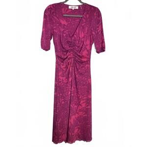 Diane Von Furstenberg Ruched V-Neck Midi Dress, Size Med